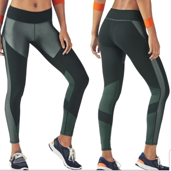 Fabletics Salar Statment Powerhold Green Shimmer Colorblock leggings - Picture 1 of 12